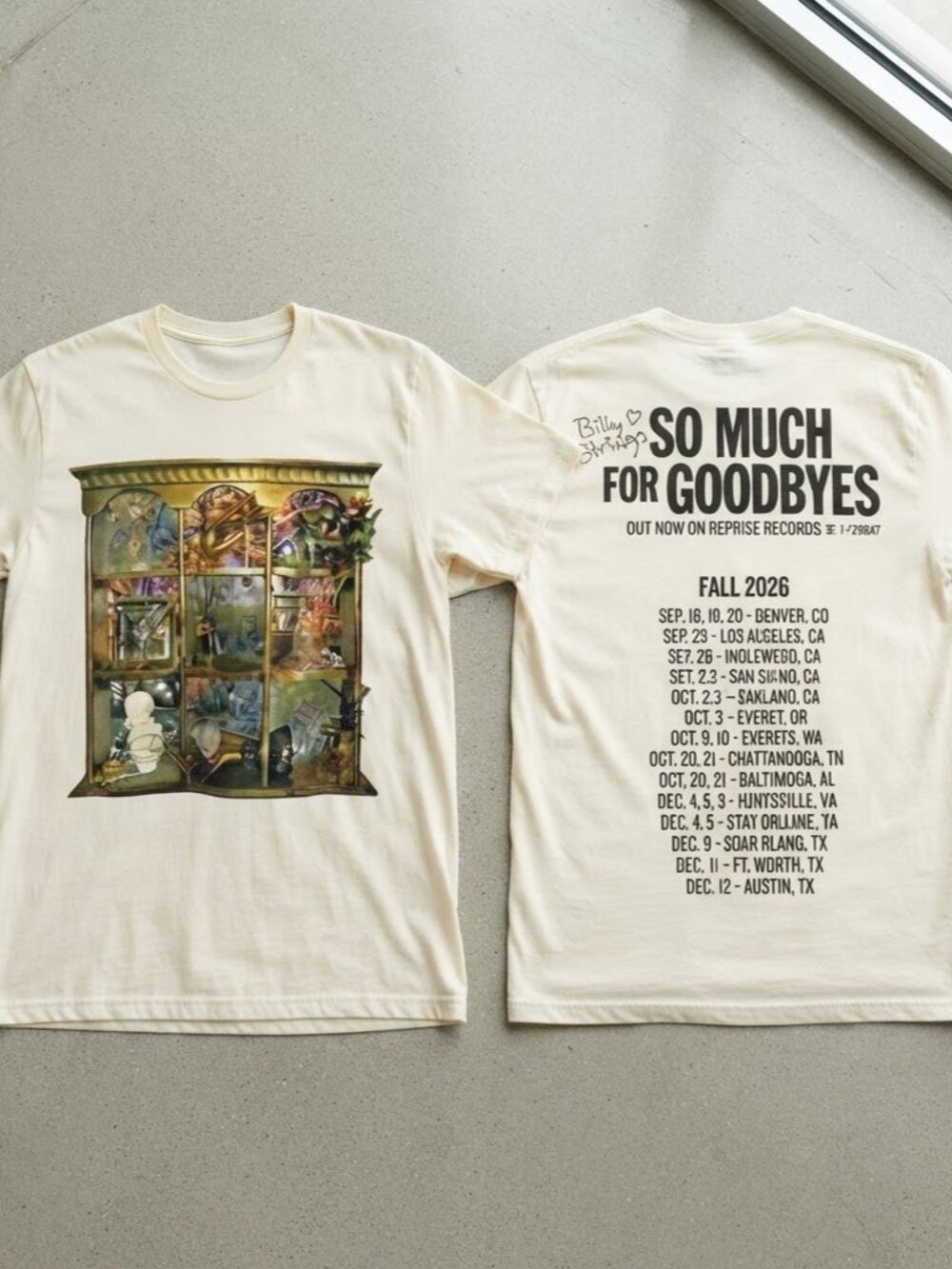 Billy Strings Fall Tour 2026 So Much For Goodbyes Cream T-Shirt S-4XL